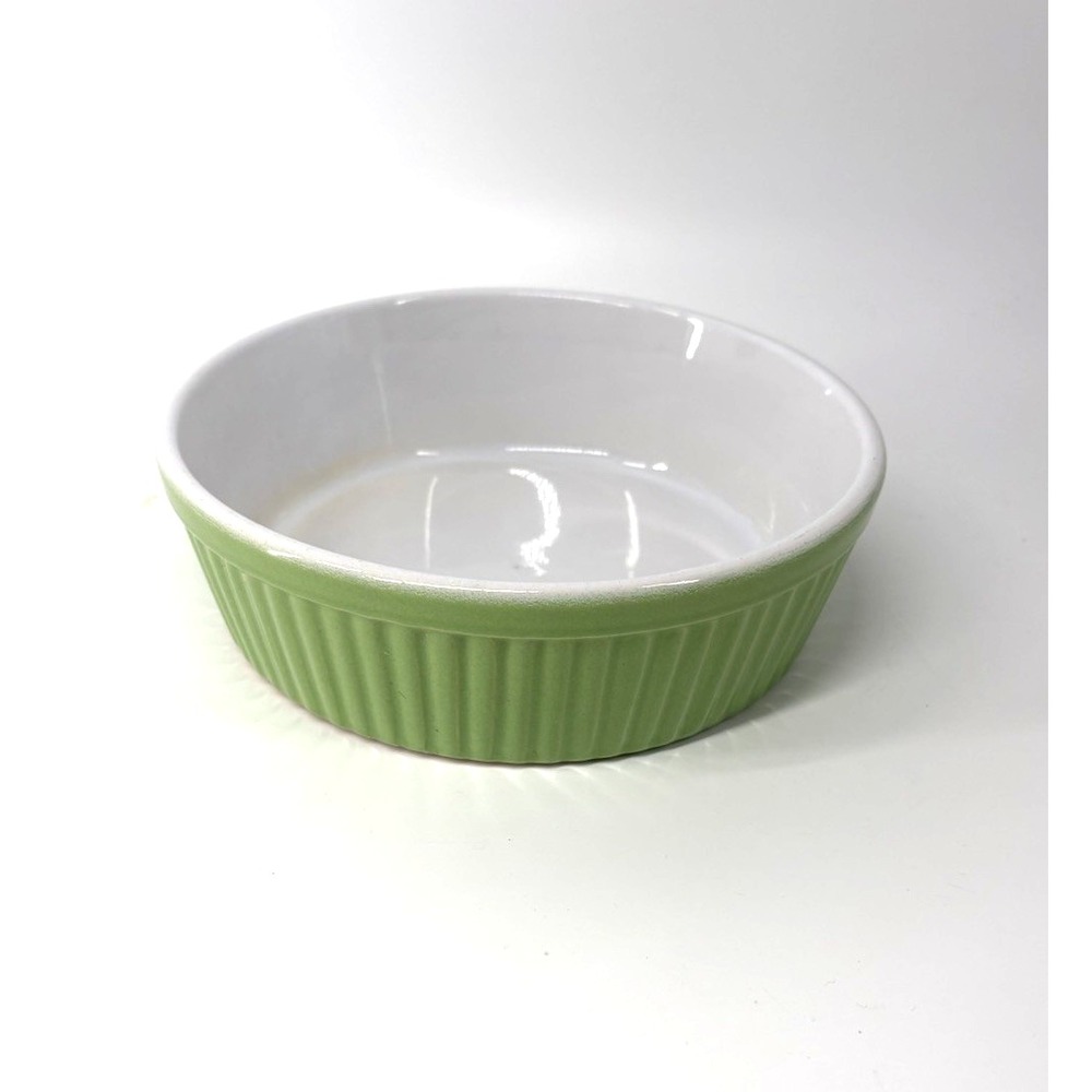 Vintage CCF Ceramic Green Ribbed Baking Dish 7" French Quiche Baker Micro Ondes
